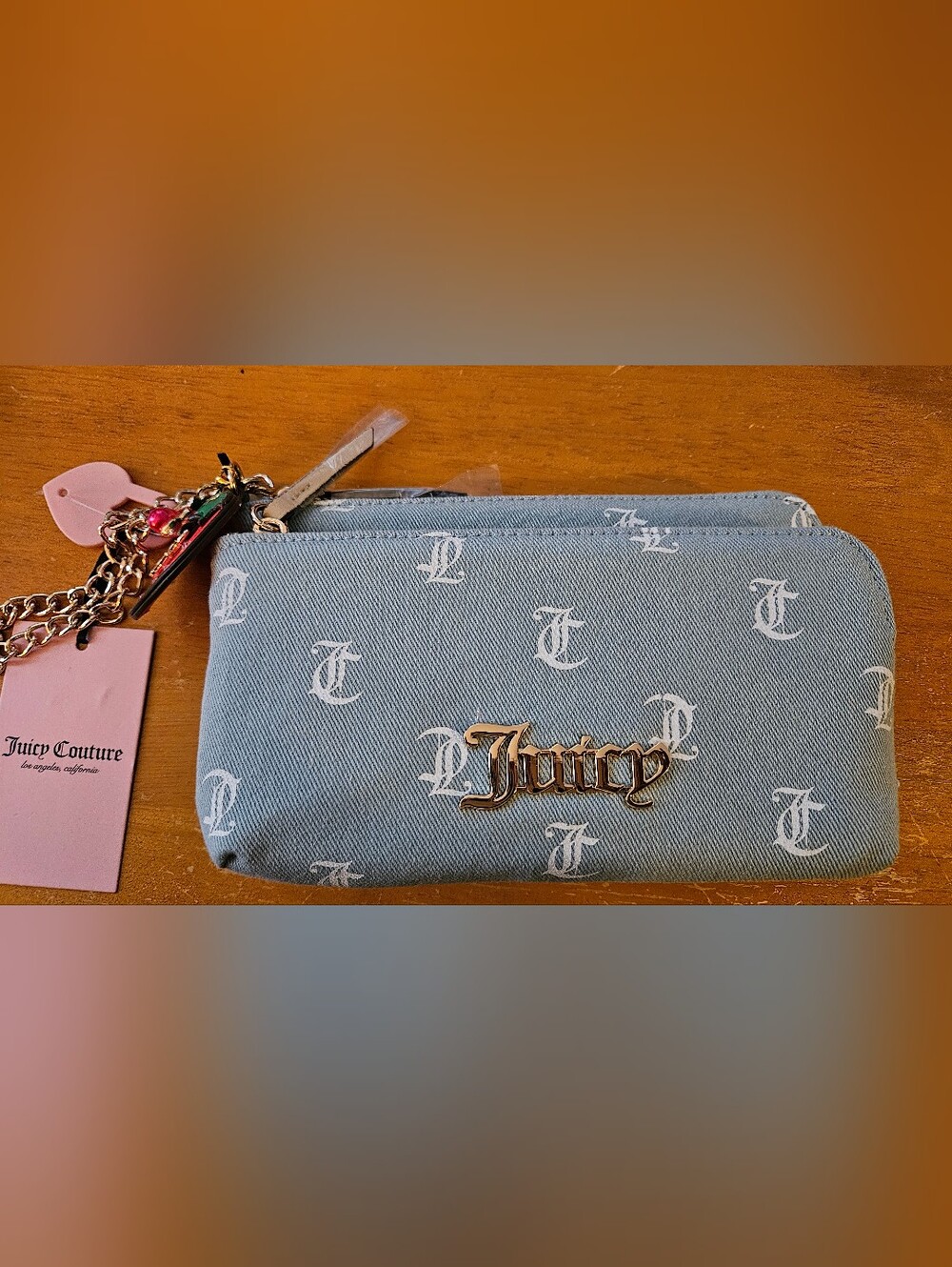 NWT Juicy Couture Denim Days double-zip wristlet